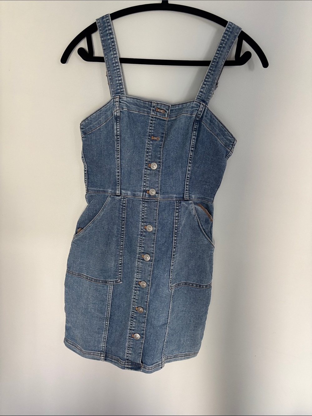H&M Light Blue Denim Button-Front Mini Dress